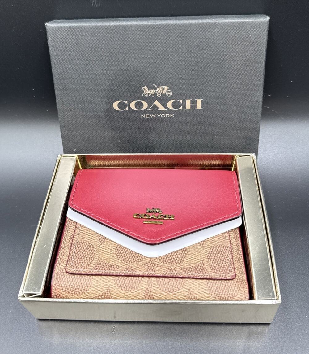 Coach Colorblock Envelope Small Wallet Signature Tan Canvas And Dusty Pink